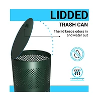 Emma+Oliver Kirk 11.5 Gallon Stainless Steel Outdoor Trash Can With Lid, Freestanding Or Mountable Design, 20 Trash Bags Included