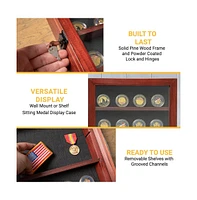Medals Display Case - Solid Wood With Acrylic Window - Anti-Theft Lock With 2 Keys - For Mementos And Keepsakes