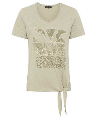 Olsen Women's 100% Cotton Short Sleeve Placement Print T-Shirt