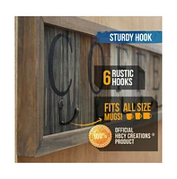 Rustic Coffee Mug Rack Wall Mounted, Printed Coffee Sign - 6 Coffee Cup Hooks - Wooden Coffee Mug Organizer - Distressed Coffee Rack Sign (31.5")