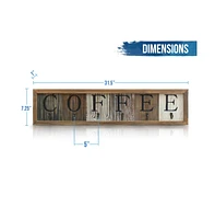 Rustic Coffee Mug Rack Wall Mounted, Printed Coffee Sign - 6 Coffee Cup Hooks - Wooden Coffee Mug Organizer - Distressed Coffee Rack Sign (31.5")