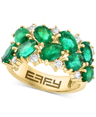 Effy Emerald (3-7/8 ct. t.w.) & Diamond (1/3 ct. t.w.) Cluster Statement Ring in 14k Gold