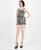 Tahari Petite Border Print Fringe Sheath Dress