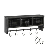 Rustic Coat Rack Wall Mounted Shelf With Hooks & Baskets, Entryway Organizer 5 And Cubbies
