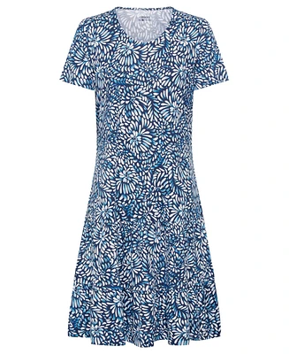 Olsen Women's Cotton Blend Short Sleeve Carnation Print Tiered Dress containing Tencel[Tm] Modal