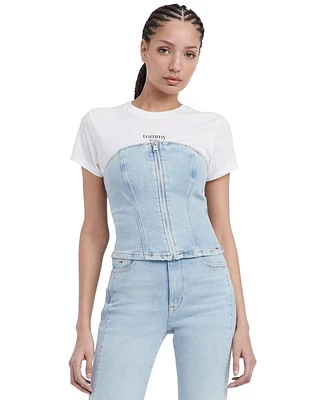 Tommy Jeans Women's Strapless Zip-Front Denim Top