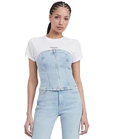 Tommy Jeans Women's Strapless Zip-Front Denim Top