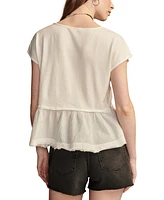 Lucky Brand Women's Short-Sleeve Peplum Henley Top