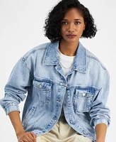 Tinseltown Juniors' Oversized Denim Trucker Jacket