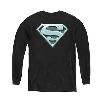 Superman Boys Youth Chrome Shield Long Sleeve Sweatshirts