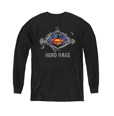 Superman Boys Youth Nerd Rage Long Sleeve Sweatshirts