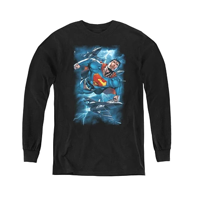 Superman Boys Youth Stormy Flight Long Sleeve Sweatshirts