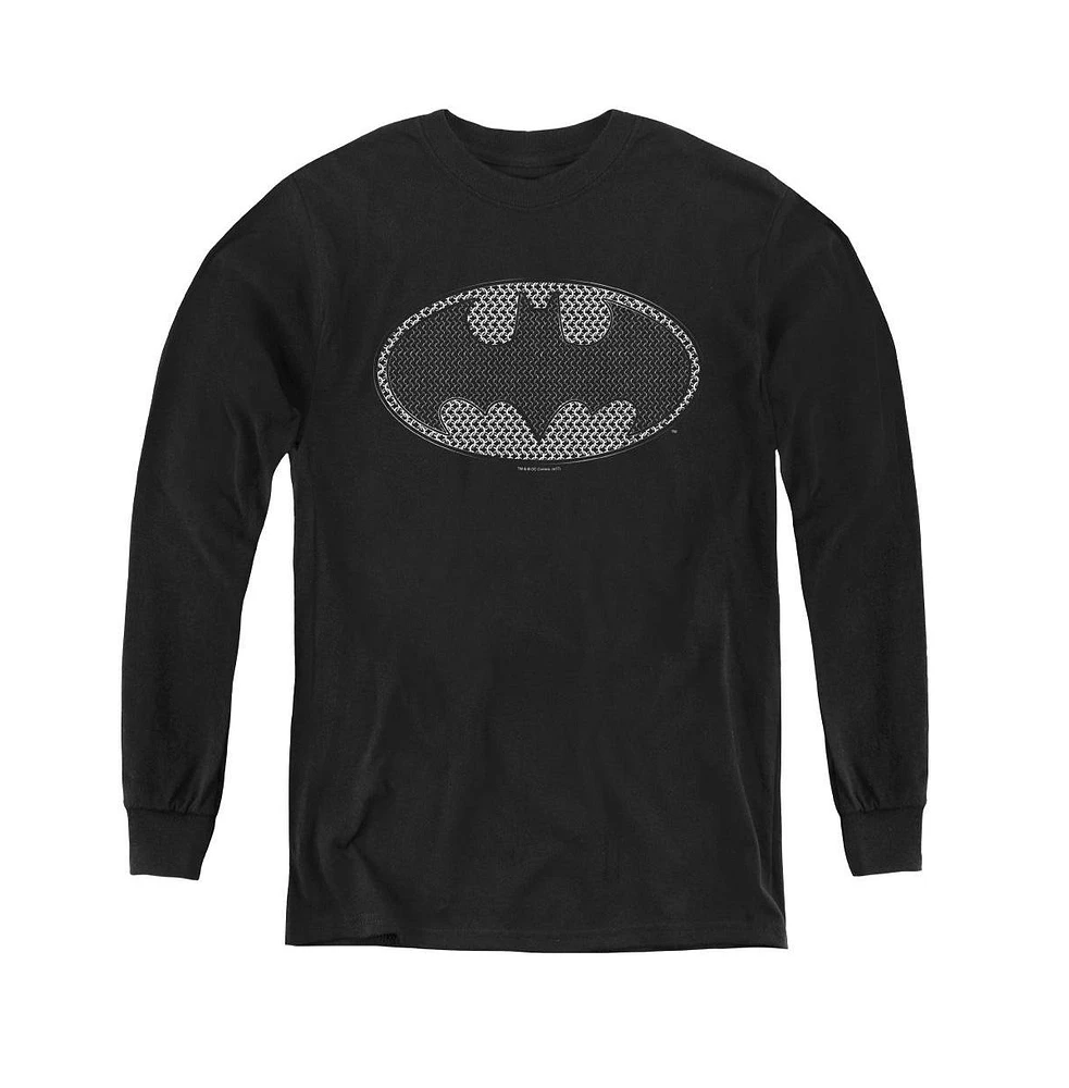 Batman Boys Youth Chainmail Shield Long Sleeve Sweatshirts