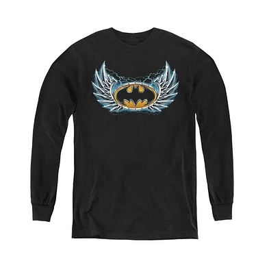 Batman Boys Youth Steel Wings Logo Long Sleeve Sweatshirts