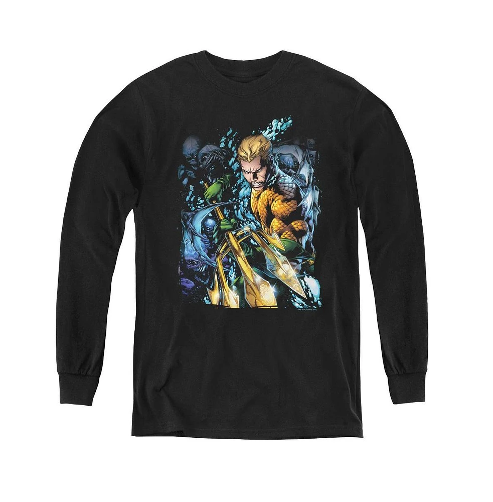 Justice League Boys of America Youth Aquaman 1 Long Sleeve Sweatshirts