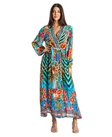 La Moda Clothing Women's Maxi Belted Cape Dress