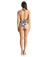 La Moda Clothing Women's High Leg V-neck One Piece Swimsuit