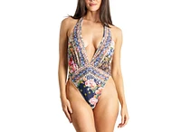 La Moda Clothing Women's High Leg V-neck One Piece Swimsuit