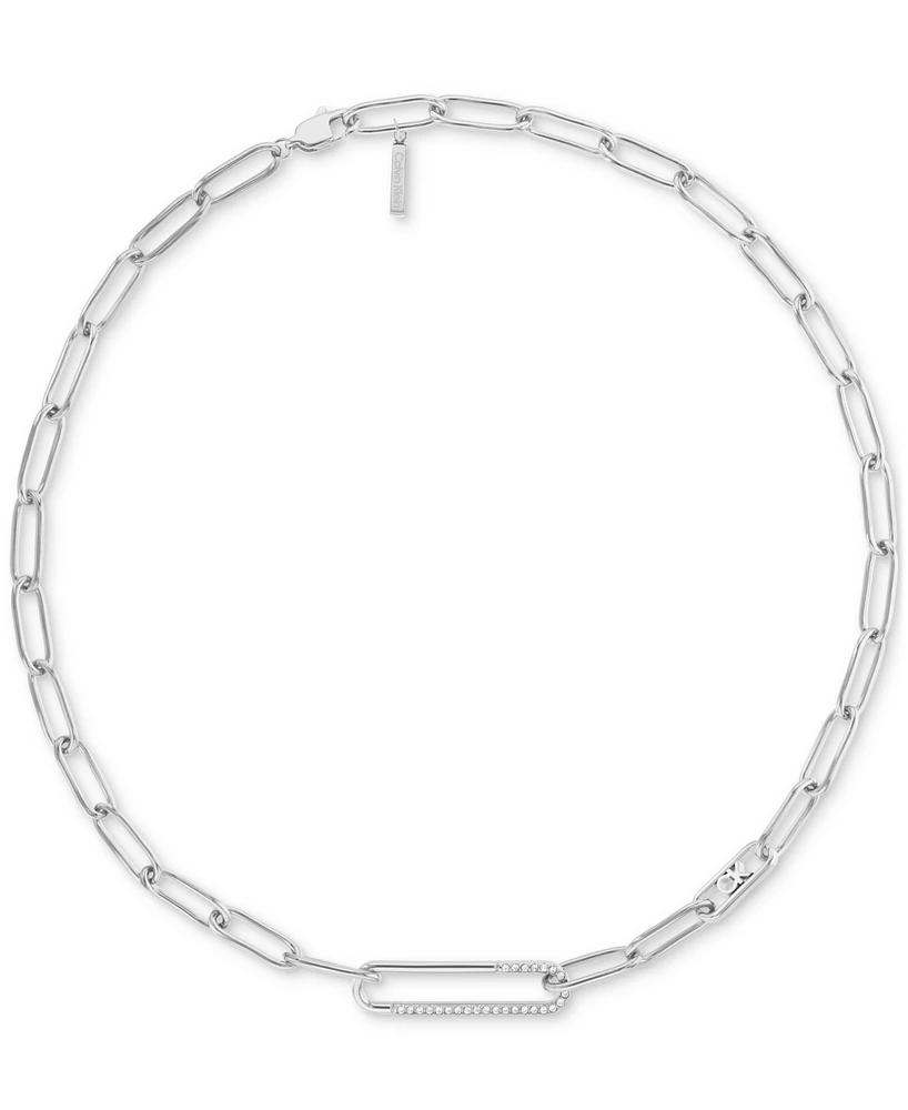 Calvin Klein Stainless Steel Pave & Logo Link Collar Necklace, 16" + 2" extender