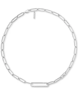 Calvin Klein Stainless Steel Pave & Logo Link Collar Necklace, 16" + 2" extender