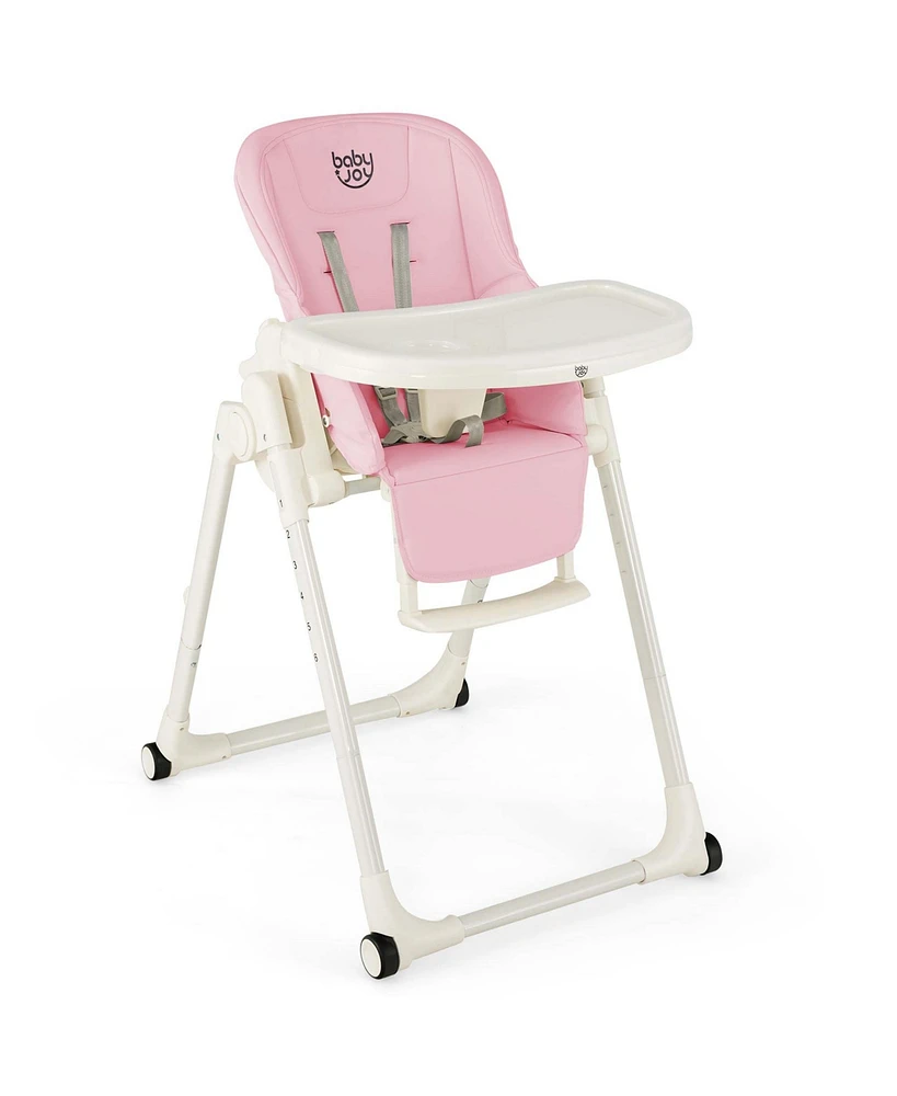 Costway Foldable Baby High Chair w/ Double Removable Trays