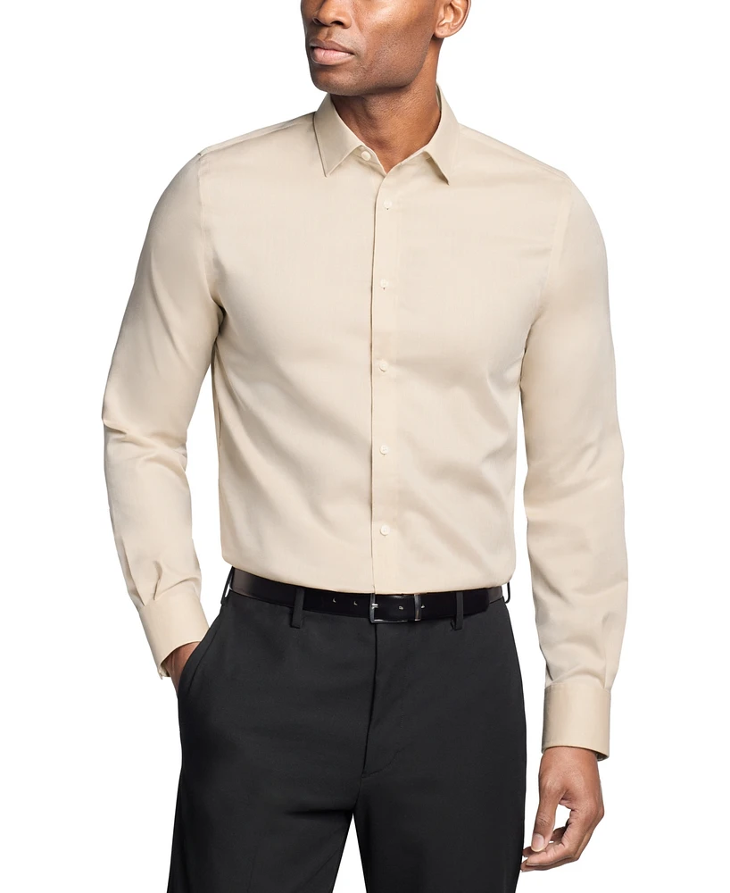 Michael Kors Men's Slim Fit Cotton Linen Untucked Solid Dress Shirt