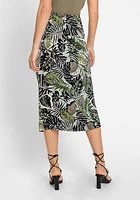 Olsen Women's Satin Effect Midi Skirt with Leaf Print