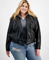 Jou Trendy Plus Hooded Faux-Leather Jacket, Created for Macy's