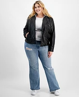 Jou Jou Trendy Plus Size Hooded Faux-Leather Jacket, Created for Macy's