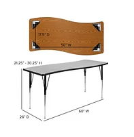 Emma+Oliver 26"W X 60"L Rectangle Wave Flexible Collaborative Adjustable Height Activity Table