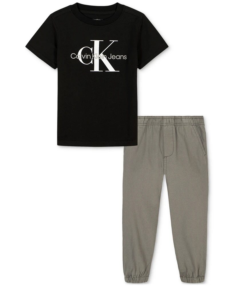 Calvin Klein Big Boys Short-Sleeve Classic Logo T-Shirt & Twill Jogger Pants, 2 Piece Set