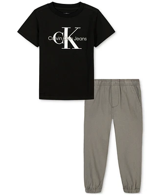 Calvin Klein Big Boys Short-Sleeve Classic Logo T-Shirt & Twill Jogger Pants, 2 Piece Set