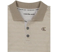 Calvin Klein Little Boys Cotton Striped Jersey Polo Shirt & Twill Shorts, 2 Piece Set