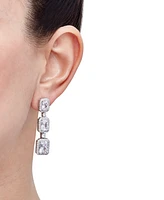Arabella Cubic Zirconia Graduated Square Halo Linear Drop Earrings in Sterling Silver