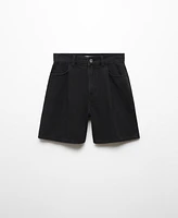 Mango Women's Pleats Detail Denim Shorts