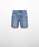 Mango Women's Frayed Hem Denim Bermuda Shorts