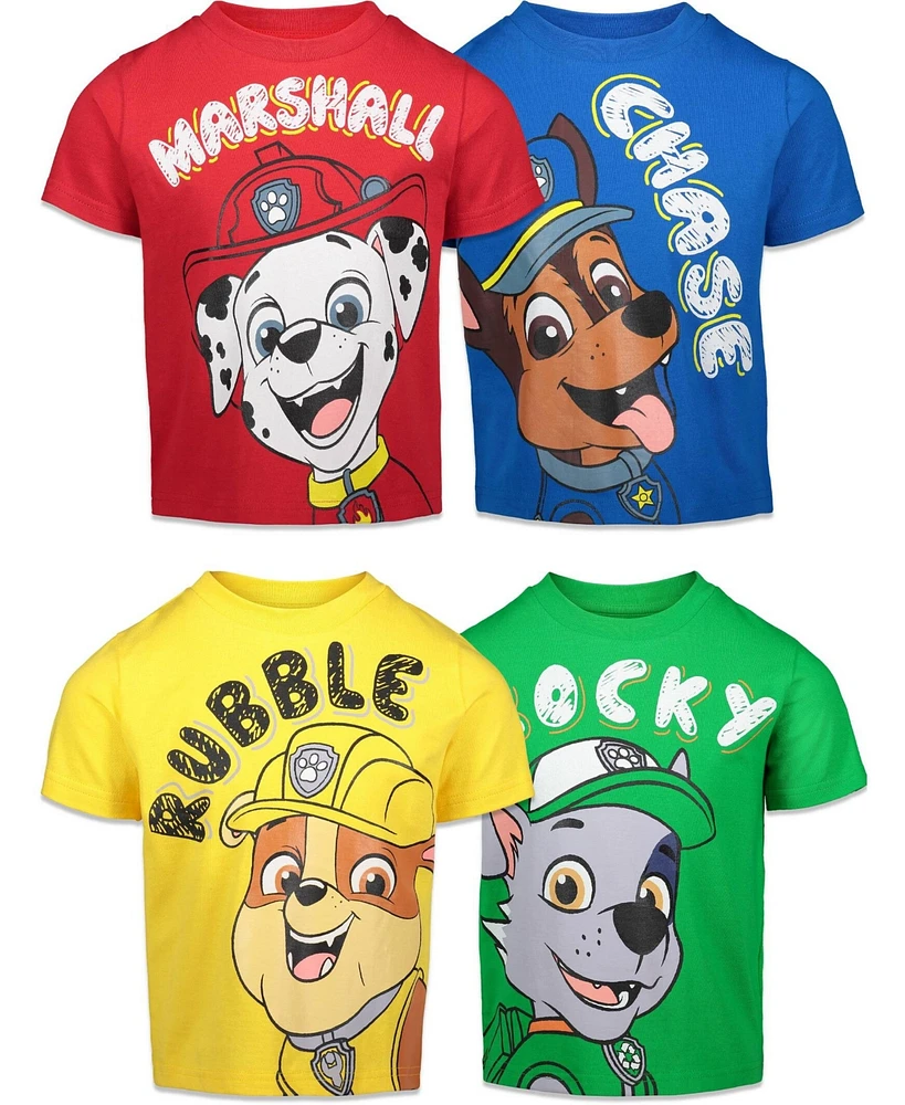 Paw Patrol Toddler Boys Chase Marshall Rubble Rocky 4 Pack T-Shirts Multicolor