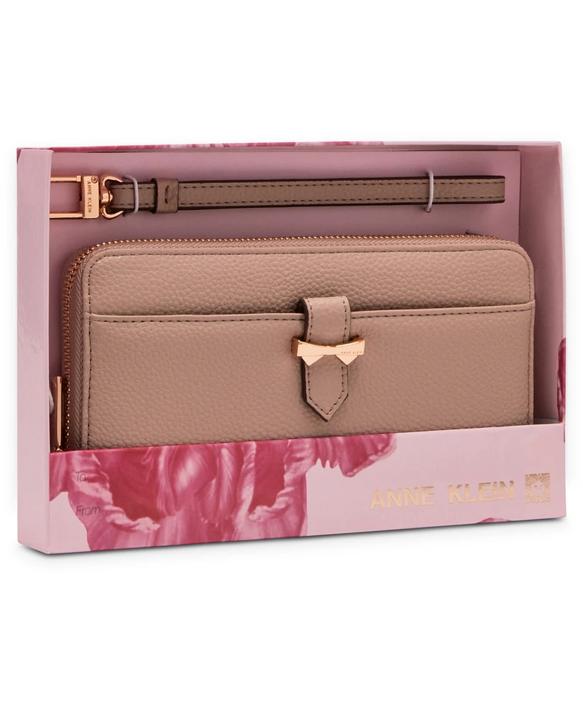 Boxed Slim Zip Wallet with Bow Detail and Wristlet Strap