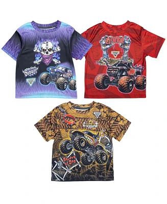 Monster Jam Toddler Boys Zombie Son-uva Digger Mutt 3 Pack Graphic T-Shirts Blue / Grey / Brown