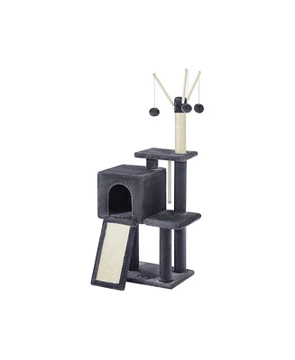 Slickblue Small Cat Tower For Indoor Cats, Kittens, Scratching Post, Ramp, 3 Removable Pompom Sticks, Cave