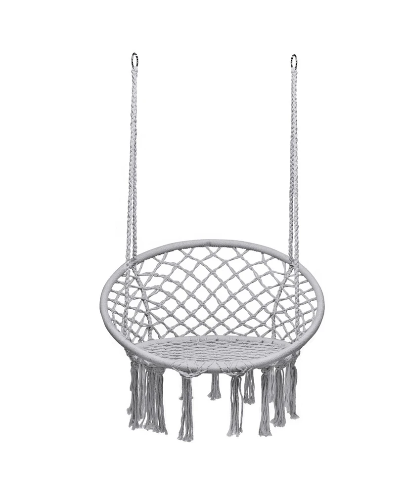 Gymax Hammock Chair Hanging Cotton Rope Macrame Swing Chair Indoor Outdoor Gray