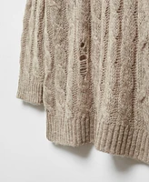 Mango Women's Decorative Ripped Long Sweater