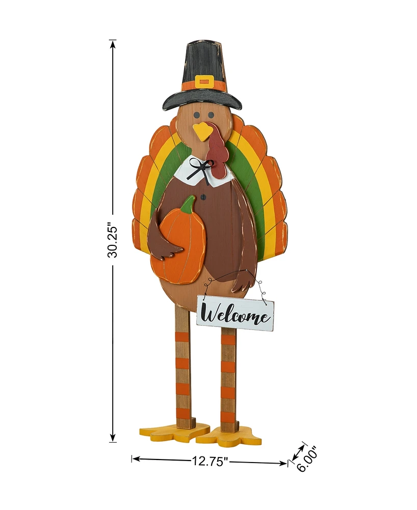 Glitzhome 30.25"H Thanksgiving Wooden Turkey Porch Decor