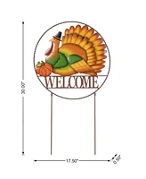 Glitzhome 30"H Thanksgiving Metal "Welcome" Turkey Yard Stake