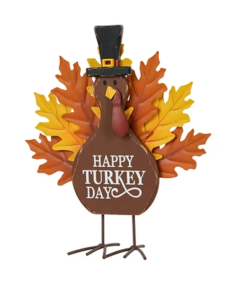 Glitzhome 12.25"H Thanksgiving Wooden Metal Turkey Table Decor