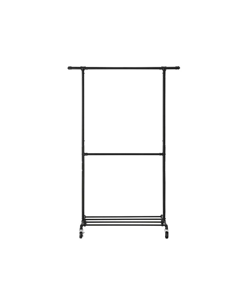 Slickblue Double Hanging Rod Metal Clothing Rack, Industrial Style Clothes Garment Rack On Wheels