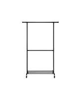 Slickblue Double Hanging Rod Metal Clothing Rack, Industrial Style Clothes Garment Rack On Wheels