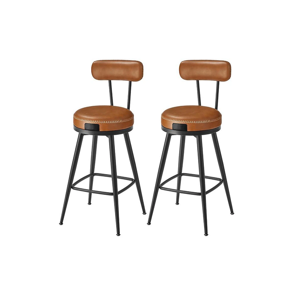 Swivel Counter Stools with Synthetic Leather Backs, Set of 2