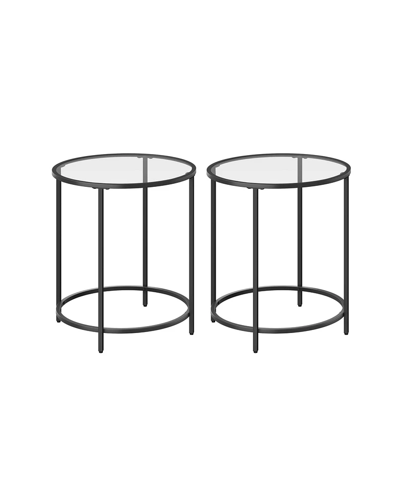 Slickblue Round Side Table, Glass End Table With Metal Frame, Small Coffee Accent Table Set of 2