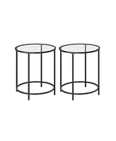 Slickblue Round Side Table, Glass End Table With Metal Frame, Small Coffee Accent Table Set of 2